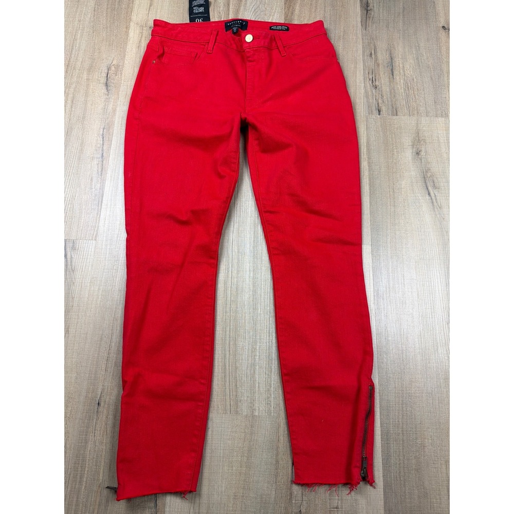 Anthropologie Sanctuary Denim Social Ankle Skinny Jeans Red Zip Hem 30 NWT